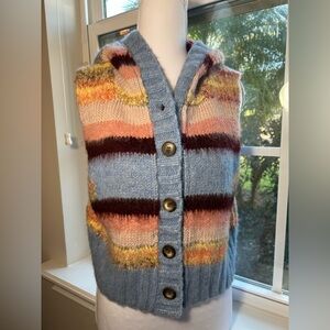 NWT🌷Free People Cropped Sleeveless Multi-Colored Striped Hooded Sweater